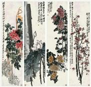 四季花卉图屏