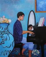 在弹钢琴的小男孩-布面油画