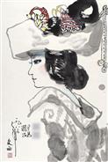 盛装的日本女子-立轴-设色纸本