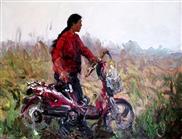 骑摩托下地割稻的高香翠