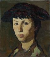 靳尚谊作品欣赏：戴帽子的妇女（临巴巴）--1962--21cm×19cm--布面油画