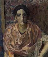 靳尚谊作品欣赏：占卜的吉普赛女人（临弗鲁拜尔）--1987--46cm×38cm--纸板油画