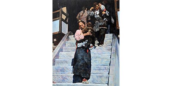 油画《参拜之后》2005年获美国《艺术家》杂志第22届年度大赛荣誉奖。