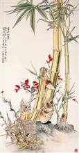 黄竹红叶  工笔花鸟 1980年