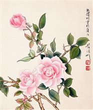 粉红玫瑰  工笔花鸟小品