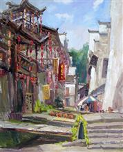 李坑街景 布面油画  2015年