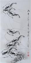 《虾》68x34cm 水墨动物 国画 2016年