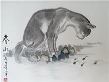 《春水——猫》37X50cm 水墨动物 国画 2011年