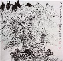《江山独步》68x68cm 焦墨山水 2009年