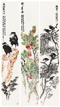 花鸟组合4《高站观四方，无声，醉香图》15x135cm x3 蔬果题材 纸本水墨 2012年