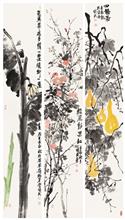 花鸟组合1《咏芭蕉，轻风动果红，四福图》纸本水墨 2012年