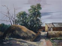 大西北风景油画系列《院外草垛子》81x60cm 布面油画 2017年