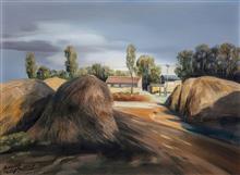 大西北风景油画系列《村外草垛子》81x60cm 布面油画 2017年