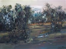 大西北风景油画系列《村里小树林》81x60cm 布面油画 2017年