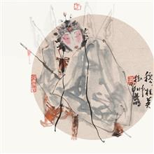 《戏剧人物·穆桂英挂帅》30x30cm 写意人物 团扇小品 纸本水墨 2016年
