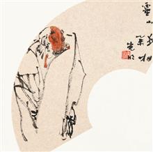 《高士系列·灵山妙相》30x30cm 写意人物 扇面小品 纸本水墨 2015年冬
