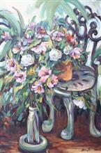 57《庭院的角落》91x61cm 布面油画 花卉题材