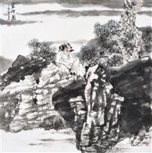 《赏松图》68x68cm 写意人物 高士图 纸本水墨 2007年