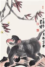 《封侯图》45x68cm 写意动物·猴子 纸本水墨 2017年