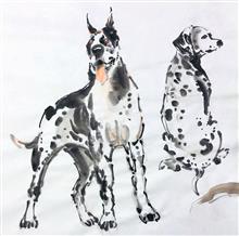 《斑点狗》写意动物 纸本水墨 2017年