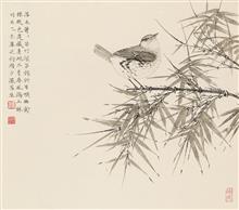 《墨花墨禽册之四》43.5x50.5cm 小写意花鸟 纸本设色 2015年