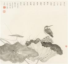 《荷塘翠羽》48x60cm 小写意花鸟 纸本设色 2016年