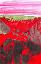 06《火山崖口》44.5x67.5cm 设色纸本 水墨重彩 抽象山水 2014年