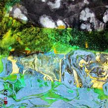 19《风云》67x67.5cm 设色纸本 水墨重彩 抽象山水 2014年