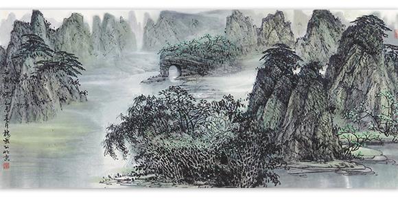 江标武 |《烟雨漓江情》| 国画山水 | 巨幅