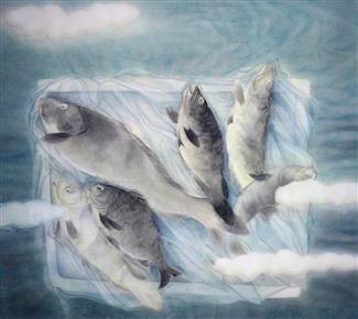  徐娇熔 | 鱼群系列之四《梦中的鱼群》| 国画纸本 |  100×76cm