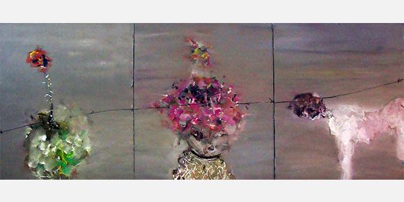 吕广磊 | 《花卉女人与狗》 | 120x300cm  | 布面油彩  | 2009年