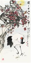 《鹤与寒梅共岁华》138×69cm 写意花鸟 纸本水墨 2015年