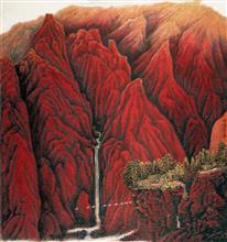 《神山脚下一村寨》192x180xm 青绿山水 纸本设色 2004年