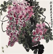 《紫气东来》69x69cm 写意花鸟  纸本设色 2010年