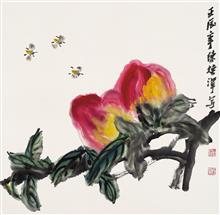 《蟠桃祝寿》69x69cm 蔬果题材 纸本设色 2012年