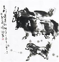《在那遥远的地方》纸本水墨 写意动物·牦牛 狗 2017年