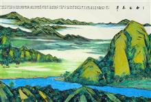 《南国春早·局部二》430x145cm 金碧山水 纸本水墨 2015年