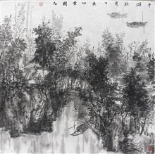《平湖秋月》68x68cm 写意山水 纸本水墨 2007年