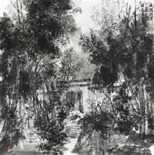 《庭院幽深》68x68cm 写意风景 纸本水墨 2007年
