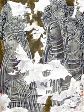 《三圣图》92x68cm 纸本设色 重彩佛像 2009年