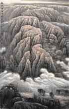 《秋塬云起图》200x145 写意山水 纸本水墨 2001年