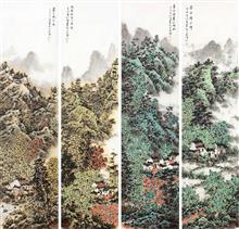《家园四季图系列之四》34x136cm x4 16.6平尺 写意山水 纸本设色 2011年