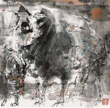 《古道醉阳图》68x68cm 写意人物 纸本设色 2006年