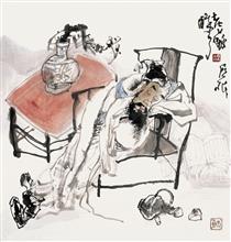 《老苏醉了》68x68cm 写意人物 高士图 纸本设色 2001年