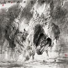 《夏河惊雷图》68x68cm 写意人物 高士图 纸本设色 2006年