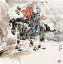 《雪山归骑》68x68cm 写意人物 高士图 纸本设色 2009年