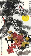 《花好月圆 福寿绵长》180x90cm 六尺整张 写意花鸟 纸本设色 2016年