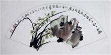 《兰为王者香 芬馥清风里》20x59cm 写意花卉·兰花 纸本水墨设色 扇面软片 2009年（出处：清·程樊《咏怀》）