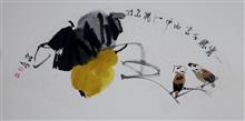 《一实胜于千言》20x59cm 写意花鸟·葫芦 纸本水墨设色 扇面软片 2016年