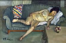 《沙发上的女人体》40x60cm 人体 布面油画 2016年